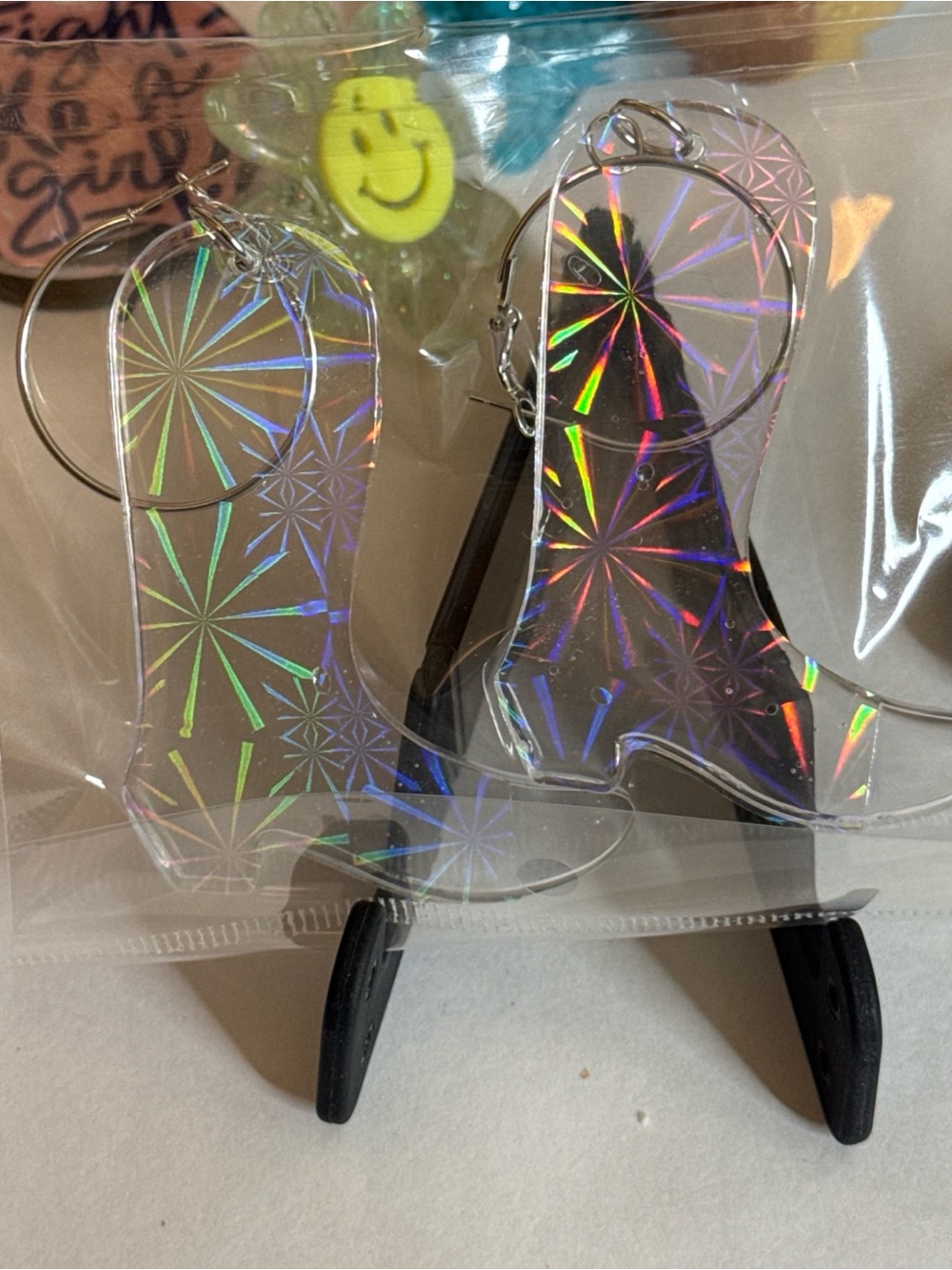 Holographic Silver Cowboy Boot Earrings - Women Shoes Ankle Boots & Booties